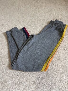 Aviator Nation Kids Gray Jogger Sweatpants with Yellow & Orange Side Stripes- 8